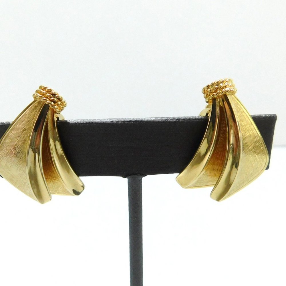 Signed Kramer Brushed Polished Gold Tone Earrings